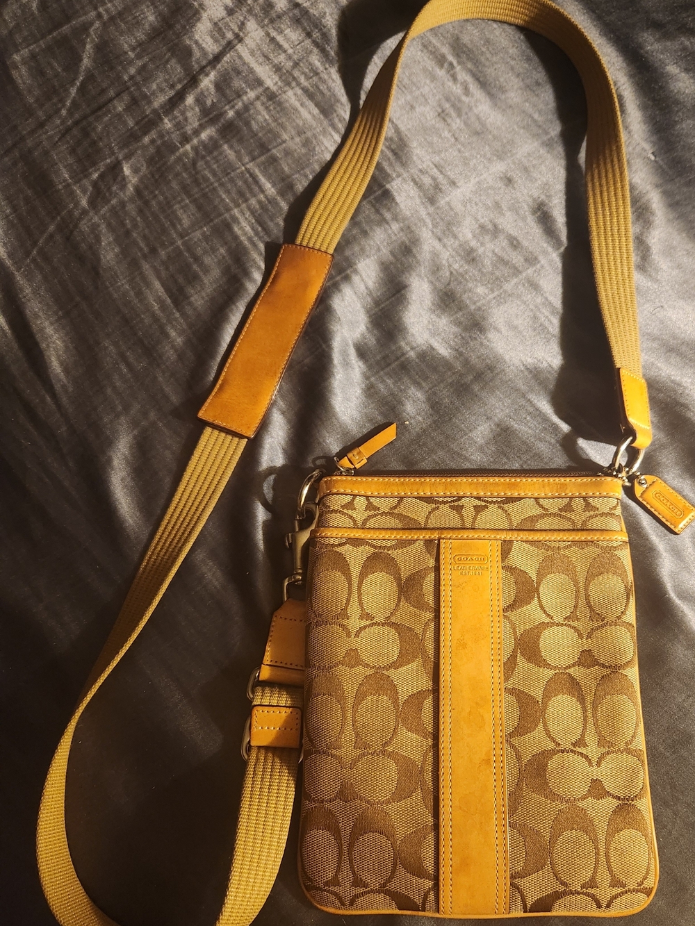 Coach Signature Crossbody Bag in Tan/Yellow